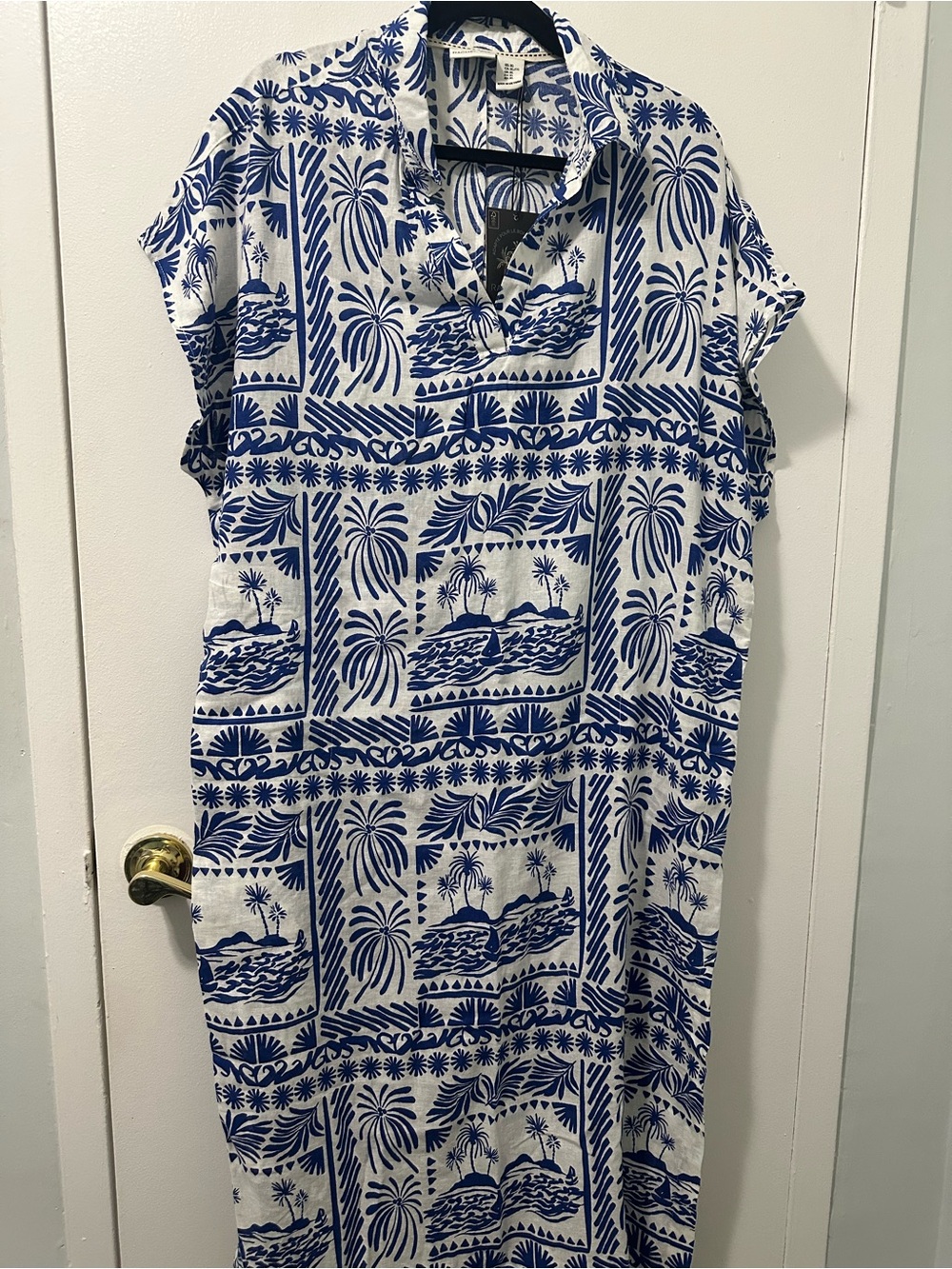Rachel Zoe Blue & White Printed Pullover Maxi Dress. XL
